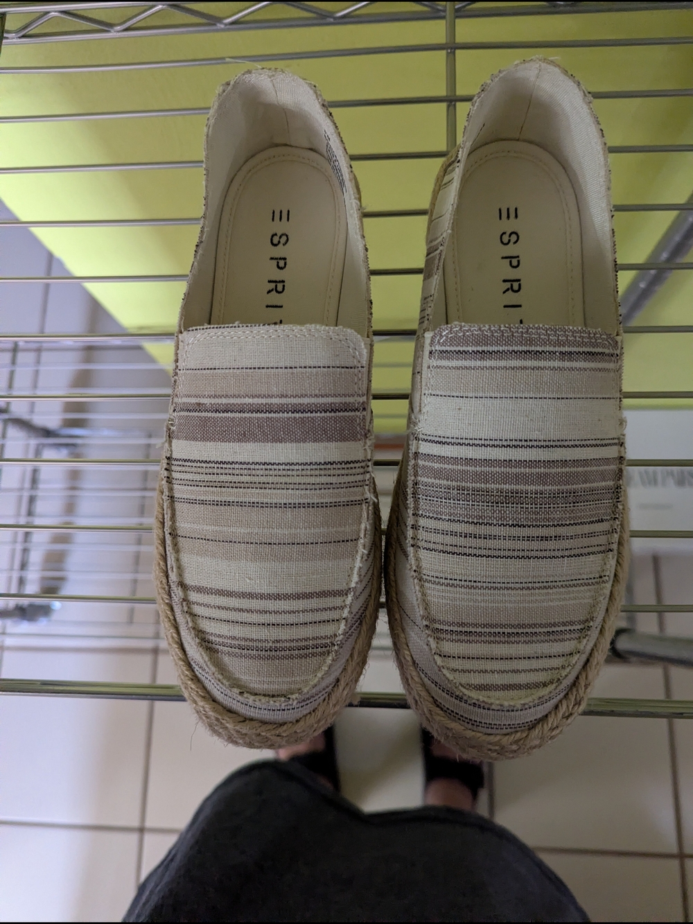 Esprit Beige and Brown Striped Canvas Slip-On Loafers